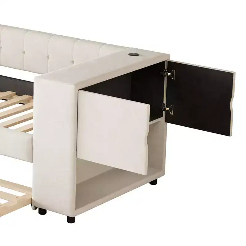 Lit de repos rembourré simple avec rangement et lit gigogne, cadre de canapé en velours avec ports de chargement USB pour salon