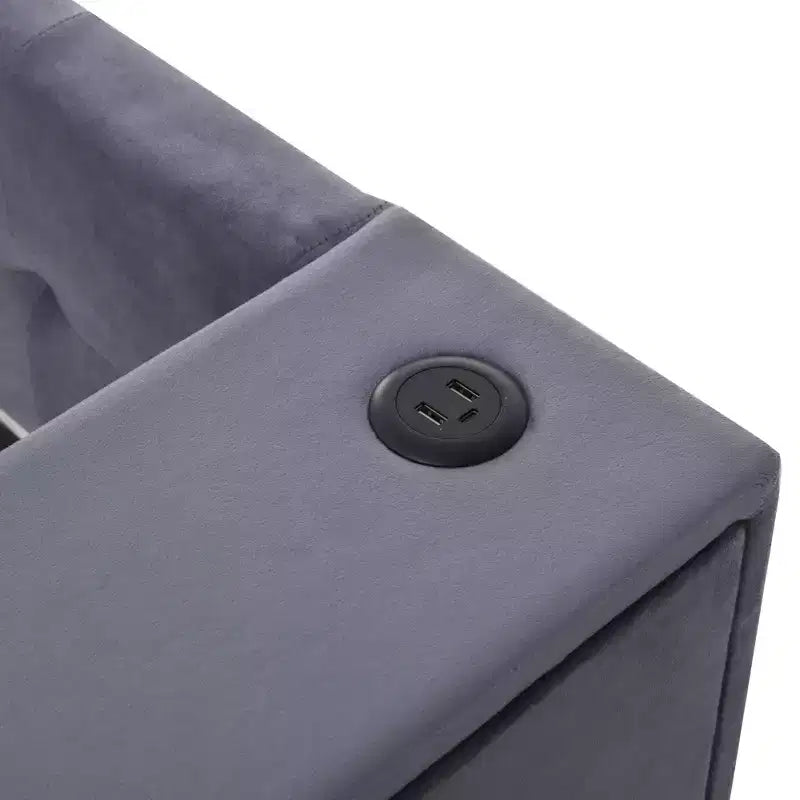 Lit de repos rembourré simple avec rangement et lit gigogne, cadre de canapé en velours avec ports de chargement USB pour salon