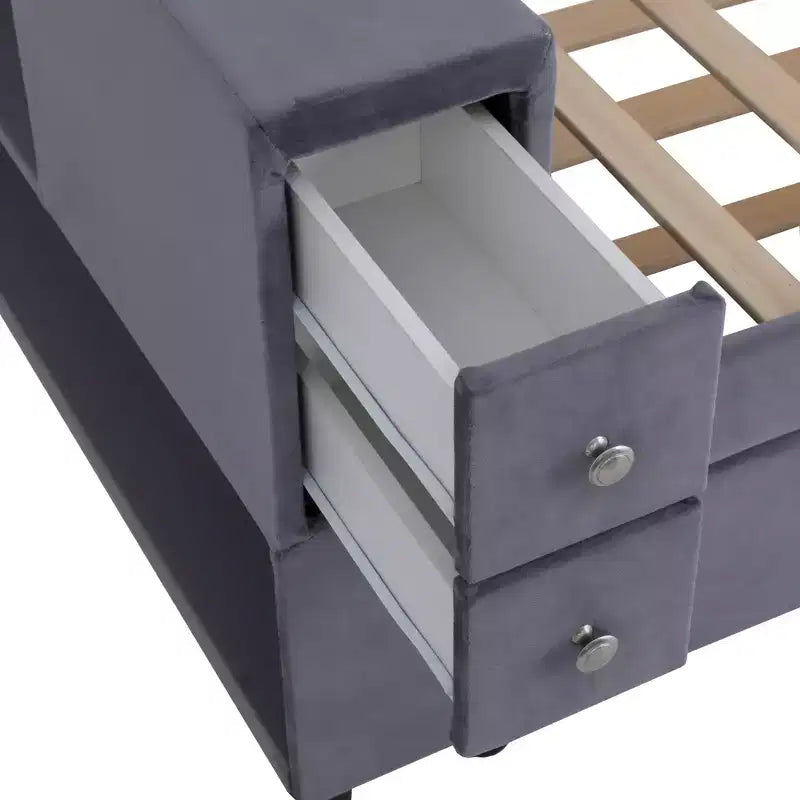 Lit de repos rembourré simple avec rangement et lit gigogne, cadre de canapé en velours avec ports de chargement USB pour salon