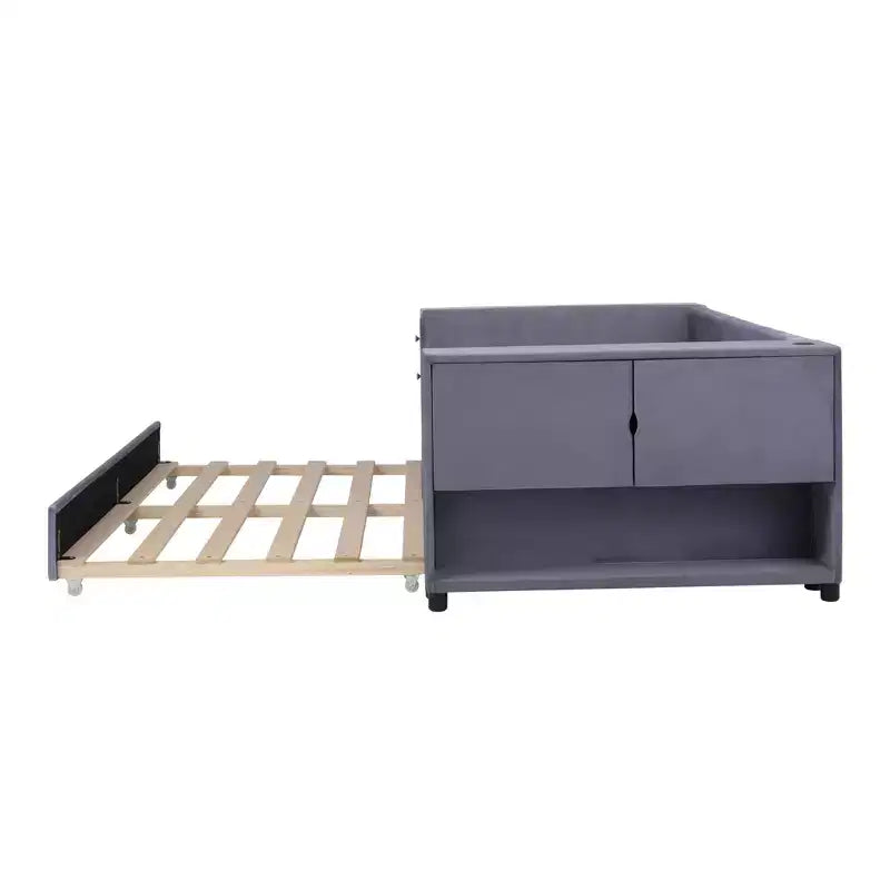 Lit de repos rembourré simple avec rangement et lit gigogne, cadre de canapé en velours avec ports de chargement USB pour salon