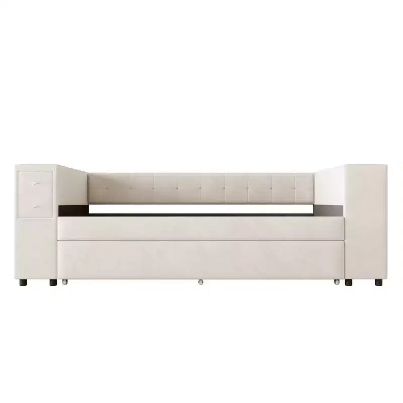 Lit de repos rembourré simple avec rangement et lit gigogne, cadre de canapé en velours avec ports de chargement USB pour salon