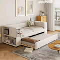 Upholstered Twin Size Daybed with Storage and Trundle, Velvet Sofa Bed Frame with USB Charging Ports for Living Room