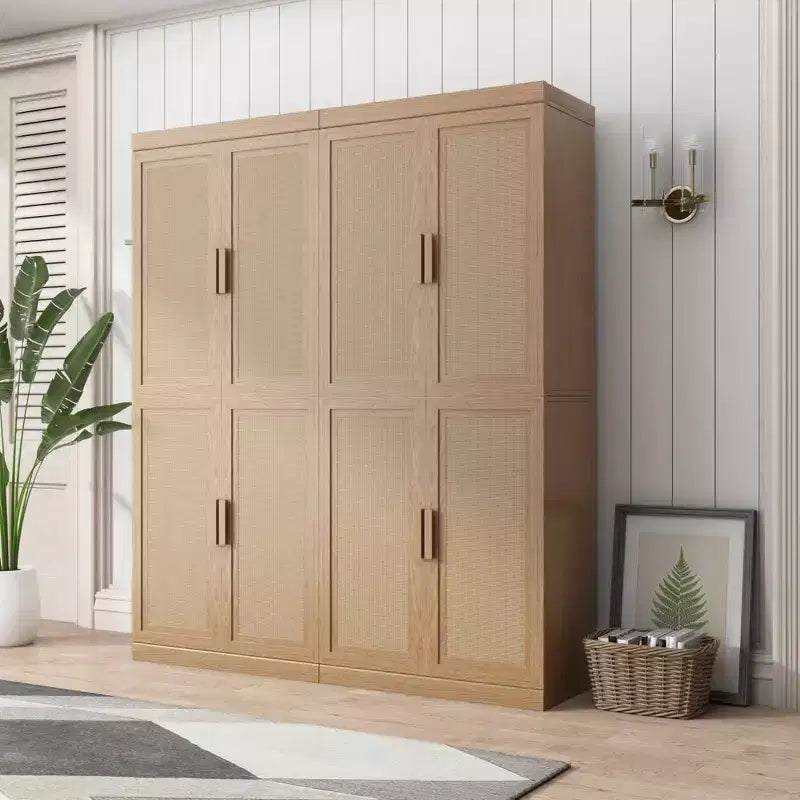 36" Bahut modulable avec rangement, Buffet de ferme avec portes en rotin pour Salon, Cuisine, Salle à manger, Entrée, Naturel