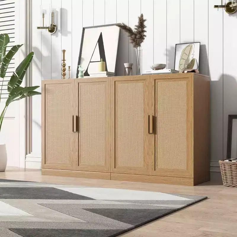 36 Modular Sideboard Cabinet with Storage Farmhouse Buffet Cabinet with Rattan Doors for Living Room Kitchen Dining Room Entryway Natural