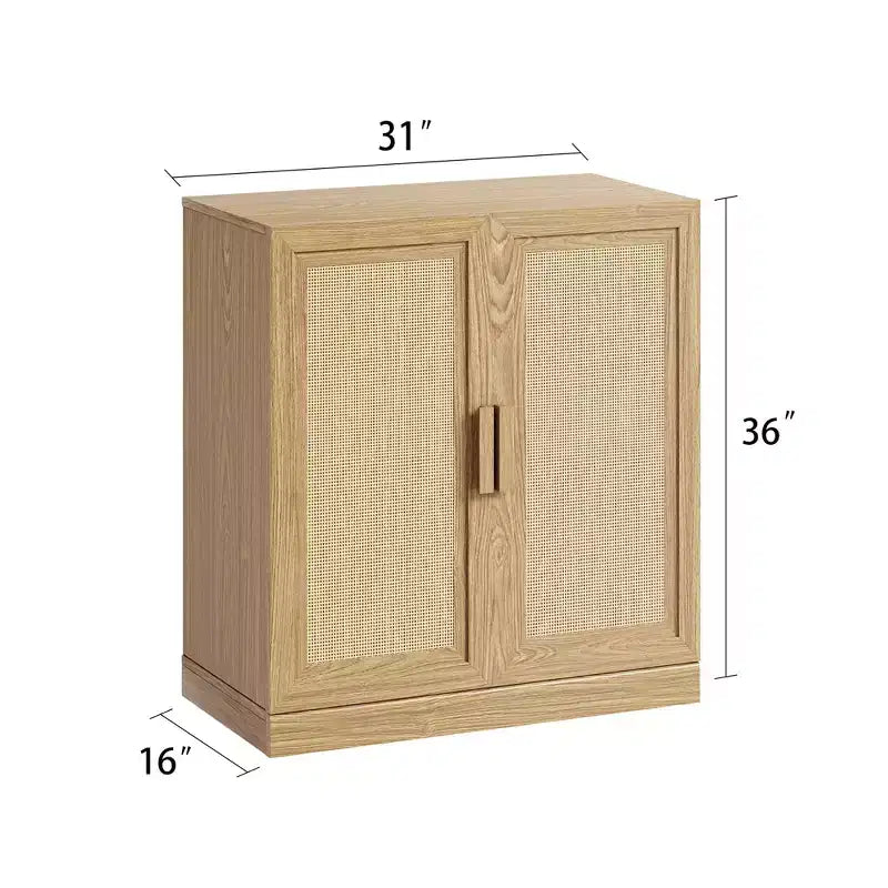 36" Bahut modulable avec rangement, Buffet de ferme avec portes en rotin pour Salon, Cuisine, Salle à manger, Entrée, Naturel