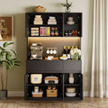 71 Tall Kitchen Pantry Cabinet, Adjustable Shelves & Doors, Microwave Shelf, Coffee Bar with LED Lights & Charging Station, for Living Room