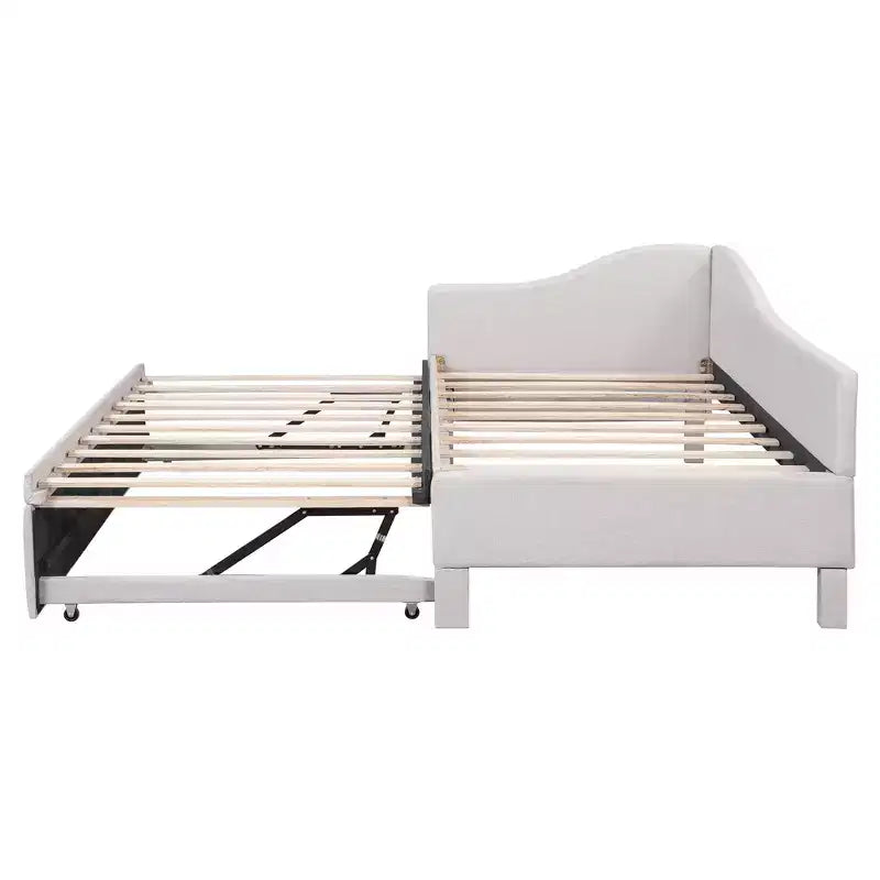 Lit plateforme en forme de L, taille double, avec lit gigogne escamotable, cadre de lit d'angle en bois rembourré pour chambre à coucher