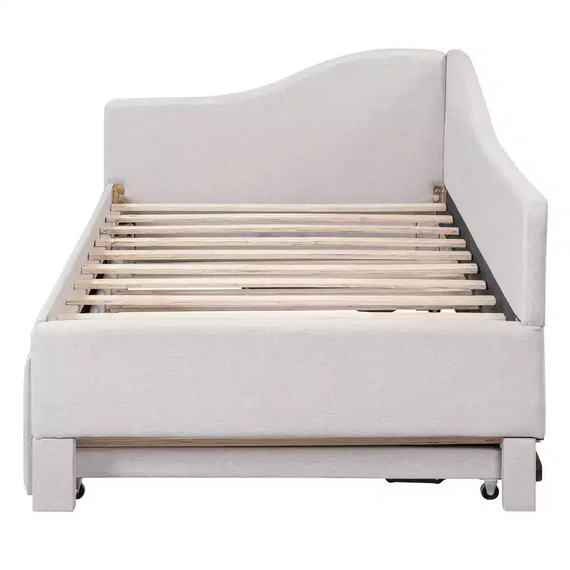 Lit plateforme en forme de L, taille double, avec lit gigogne escamotable, cadre de lit d'angle en bois rembourré pour chambre à coucher