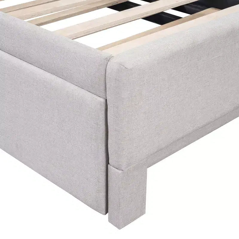Lit plateforme en forme de L, taille double, avec lit gigogne escamotable, cadre de lit d'angle en bois rembourré pour chambre à coucher