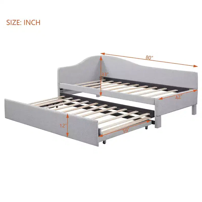 Lit plateforme en forme de L, taille double, avec lit gigogne escamotable, cadre de lit d'angle en bois rembourré pour chambre à coucher