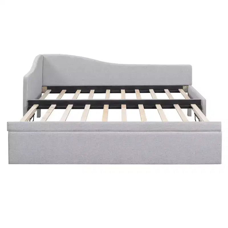 Lit plateforme en forme de L, taille double, avec lit gigogne escamotable, cadre de lit d'angle en bois rembourré pour chambre à coucher