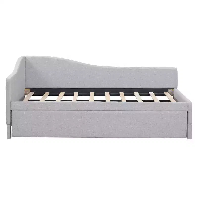 Lit plateforme en forme de L, taille double, avec lit gigogne escamotable, cadre de lit d'angle en bois rembourré pour chambre à coucher