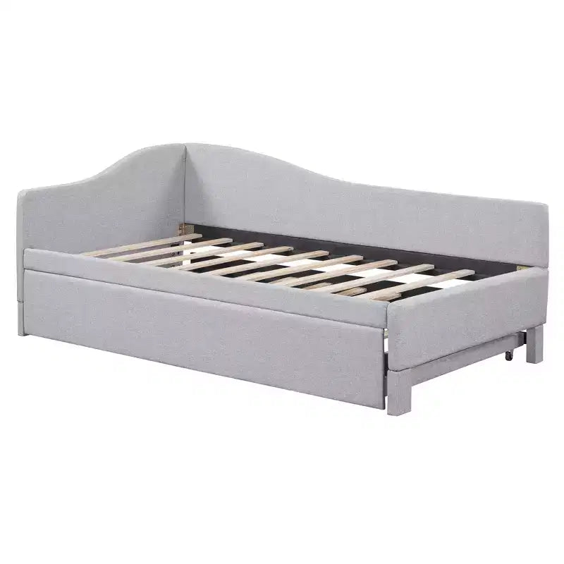 Lit plateforme en forme de L, taille double, avec lit gigogne escamotable, cadre de lit d'angle en bois rembourré pour chambre à coucher