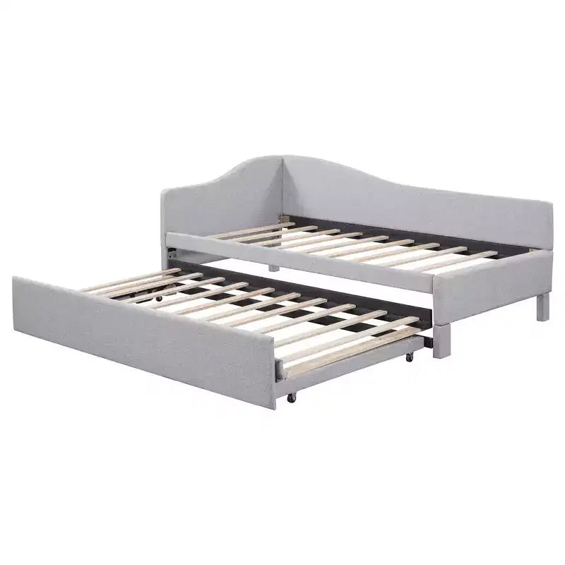Lit plateforme en forme de L, taille double, avec lit gigogne escamotable, cadre de lit d'angle en bois rembourré pour chambre à coucher