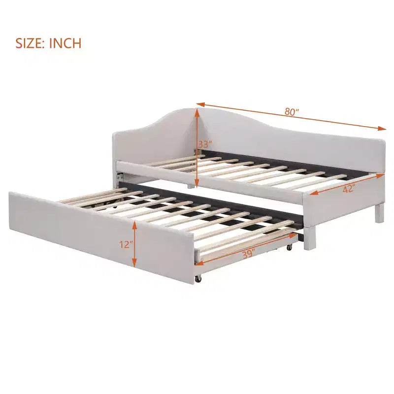 Lit plateforme en forme de L, taille double, avec lit gigogne escamotable, cadre de lit d'angle en bois rembourré pour chambre à coucher