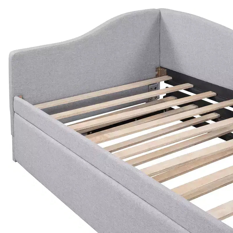 Lit plateforme en forme de L, taille double, avec lit gigogne escamotable, cadre de lit d'angle en bois rembourré pour chambre à coucher