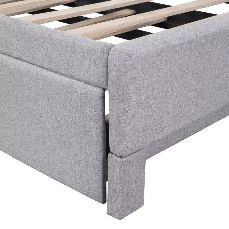 Lit plateforme en forme de L, taille double, avec lit gigogne escamotable, cadre de lit d'angle en bois rembourré pour chambre à coucher