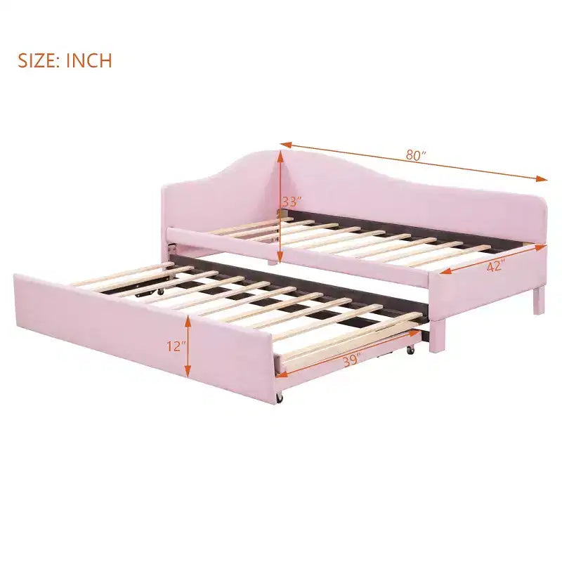 Lit plateforme en forme de L, taille double, avec lit gigogne escamotable, cadre de lit d'angle en bois rembourré pour chambre à coucher