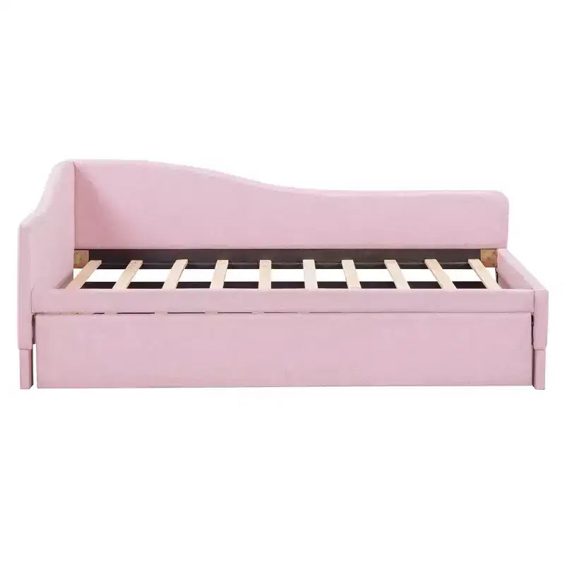 Lit plateforme en forme de L, taille double, avec lit gigogne escamotable, cadre de lit d'angle en bois rembourré pour chambre à coucher