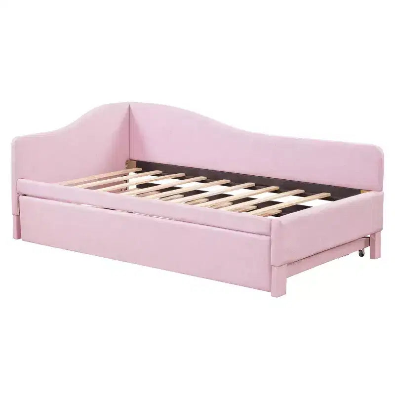 Lit plateforme en forme de L, taille double, avec lit gigogne escamotable, cadre de lit d'angle en bois rembourré pour chambre à coucher
