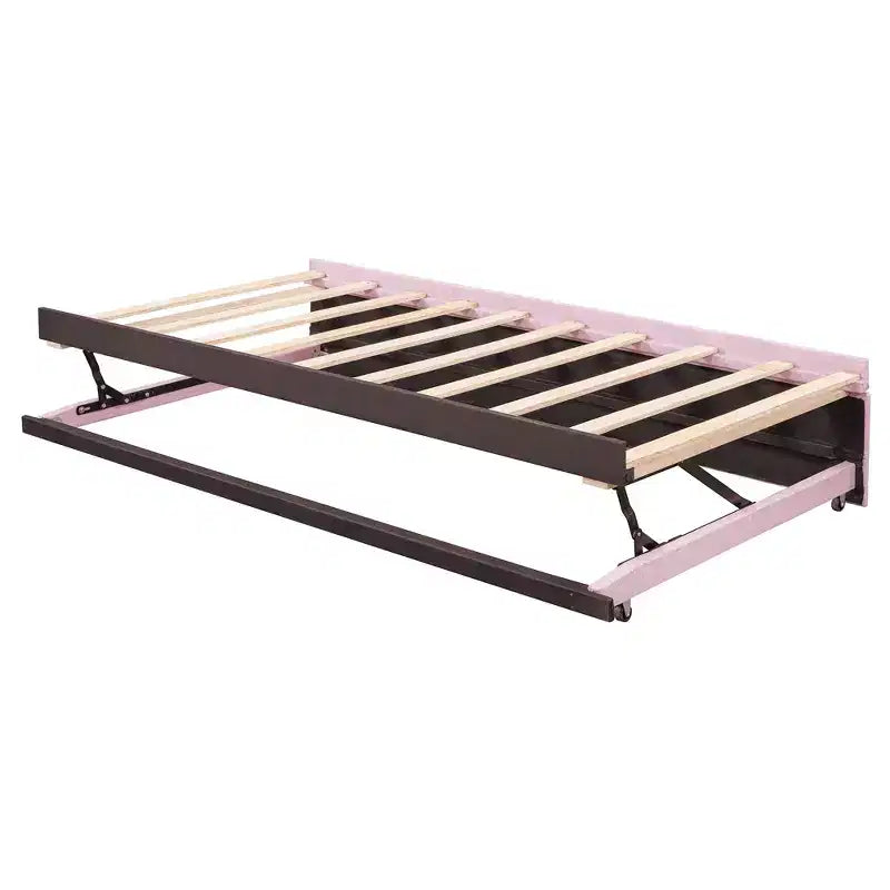 Lit plateforme en forme de L, taille double, avec lit gigogne escamotable, cadre de lit d'angle en bois rembourré pour chambre à coucher