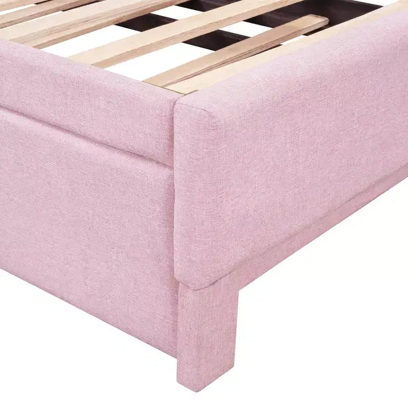 Lit plateforme en forme de L, taille double, avec lit gigogne escamotable, cadre de lit d'angle en bois rembourré pour chambre à coucher