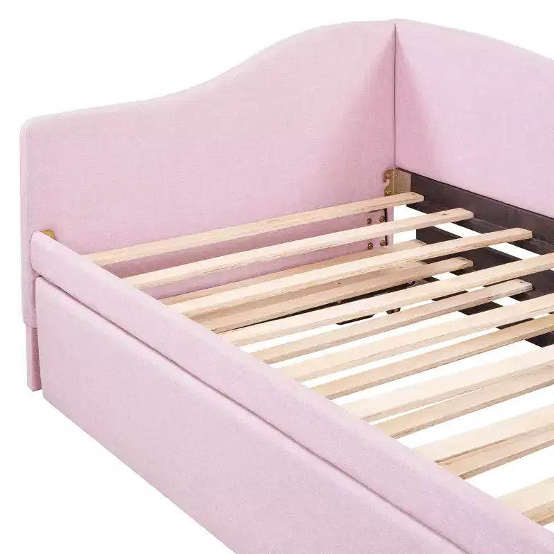 Lit plateforme en forme de L, taille double, avec lit gigogne escamotable, cadre de lit d'angle en bois rembourré pour chambre à coucher