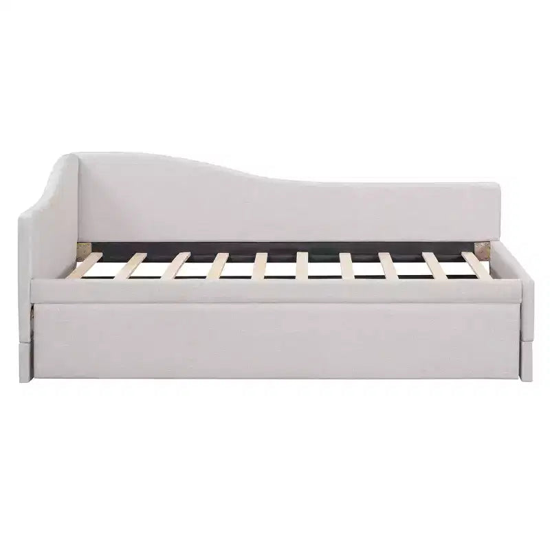 Lit plateforme en forme de L, taille double, avec lit gigogne escamotable, cadre de lit d'angle en bois rembourré pour chambre à coucher