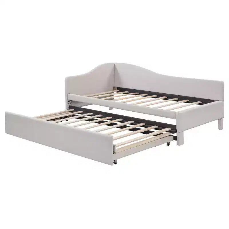 Lit plateforme en forme de L, taille double, avec lit gigogne escamotable, cadre de lit d'angle en bois rembourré pour chambre à coucher