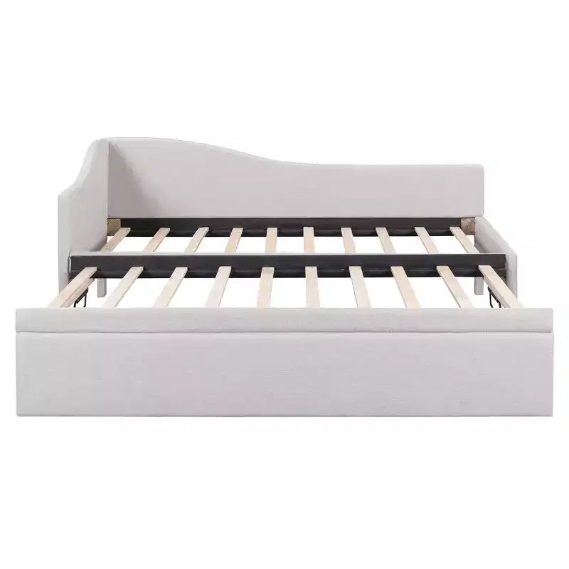 Lit plateforme en forme de L, taille double, avec lit gigogne escamotable, cadre de lit d'angle en bois rembourré pour chambre à coucher