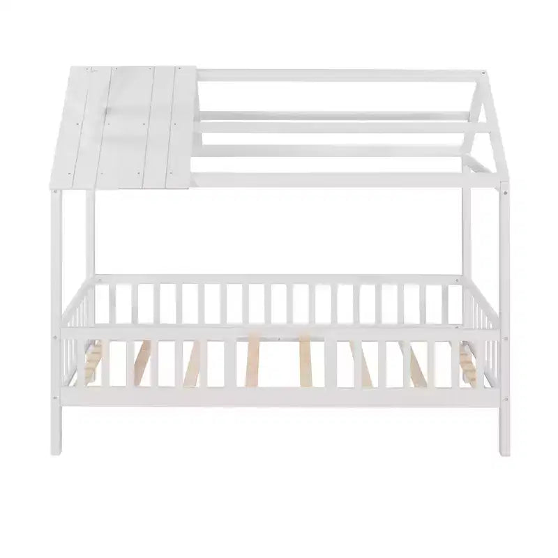 Lit cabane en bois de taille simple avec clôture pour chambres d'enfants