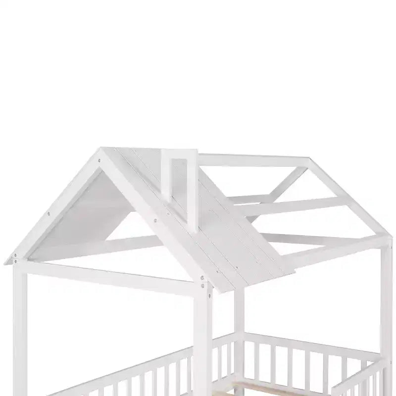 Lit cabane en bois de taille simple avec clôture pour chambres d'enfants