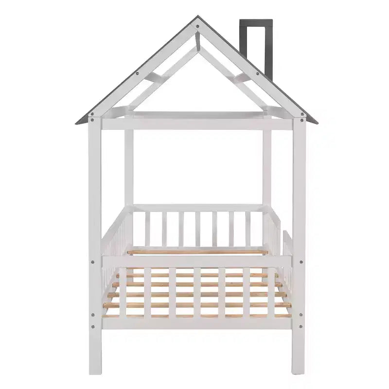 Lit cabane en bois de taille simple avec clôture pour chambres d'enfants