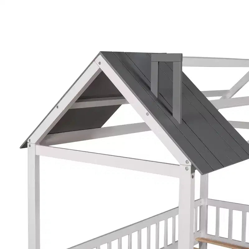 Lit cabane en bois de taille simple avec clôture pour chambres d'enfants