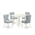 Dining Table Set 4 Chairs - Linen Fabric Blue & White - Modern Wood Kitchen Set