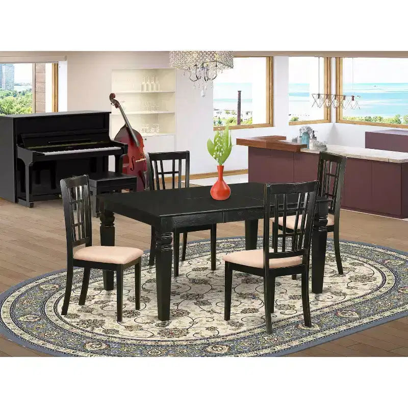 HomeStock Ensemble de salle à manger 5 pièces en bois massif noir avec table rectangulaire et 4 chaises