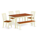 Retro Dining Set 6Pc Rectangular Table w/ Leaf & 4 Chairs Bench - 54/66 Inch