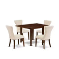5-Piece Mahogany Finish Solid Wood Top - Rectangular Button Tufted Dining Room Set - Seats 4
