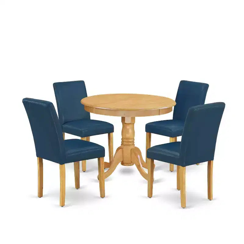 Round Dining Table Set for 4 - 36 Inch Kitchen Table with 4 Chairs - Modern Oak Finish