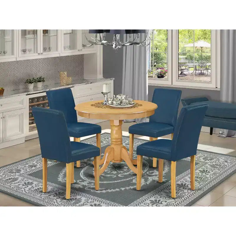 Ensemble de salle à manger rond pour 4 personnes - Table de cuisine de 91 cm avec 4 chaises - Finition chêne moderne