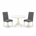 3-Piece Linen White Finish Solid Wood Top - Dining Room Set with High Back - Seats 4