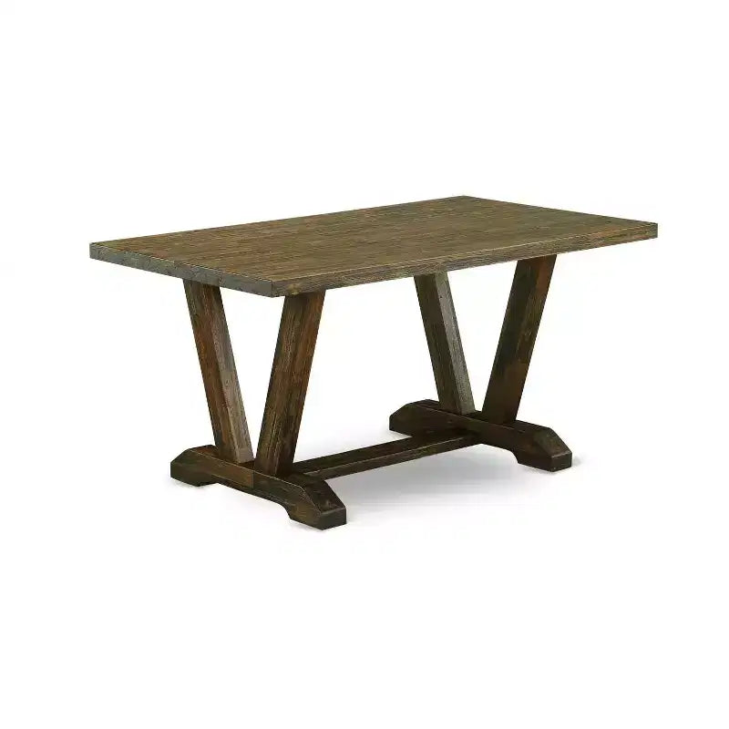 Table à manger 3 pièces HomeStock avec plateau en bois massif finition jacobéenne vieillie et 2 bancs
