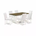 HomeStock 7-Pc Rectangle Natural Oak Finish Solid Wood Top Dining Table with 6 Chairs