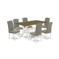 7-Piece Rectangle Distressed Jacobean Finish Solid Wood Top Dining Table with 6 Parson-Chairs with