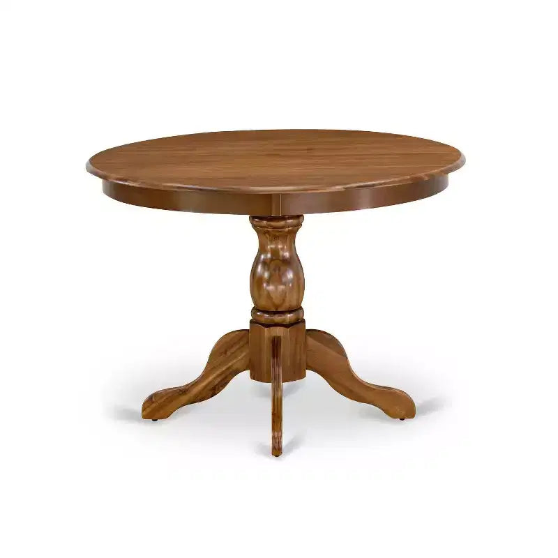 Ensemble de salle à manger rond 3 pièces en bois massif finition noyer antique - 4 places