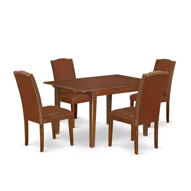 HomeStock 5-Pc Mahogany Finish Solid Wood Top-Rectangular Dining Room Set with Butterfly Leaf-Seats 4