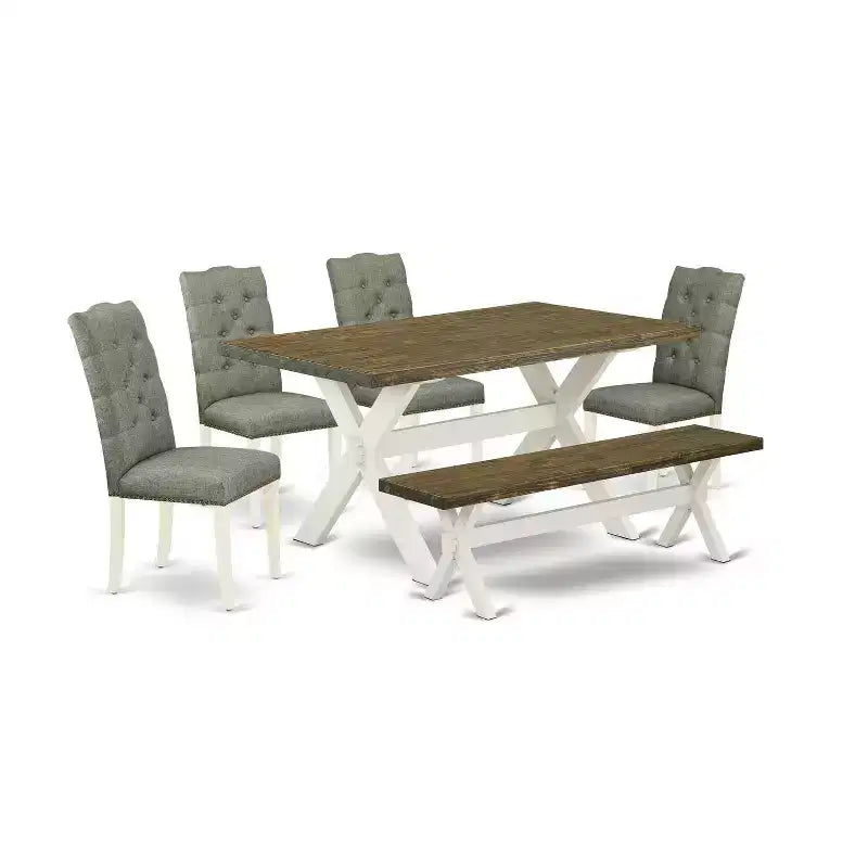 6-Piece Natural Oak Finish Solid Wood Top dining Table with 1-Bench and 4-Chairs with