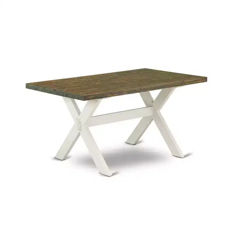 Table à manger 6 pièces avec plateau en bois massif finition chêne naturel, 1 banc et 4 chaises avec