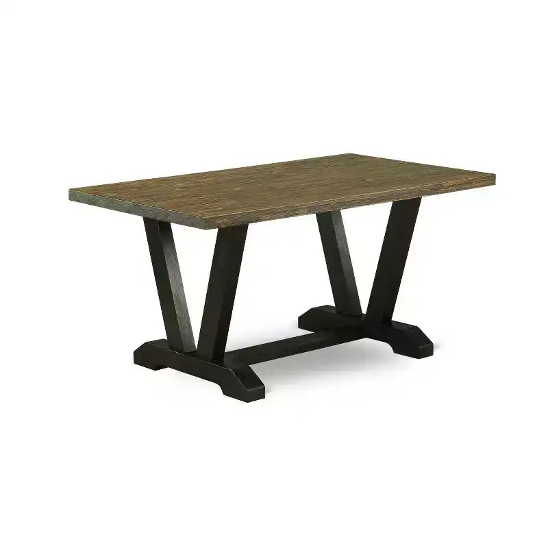 Ensemble de salle à manger HomeStock 6 pièces, plateau en bois massif au fini jacobéen vieilli, avec 1 banc et 4 chaises rembourrées
