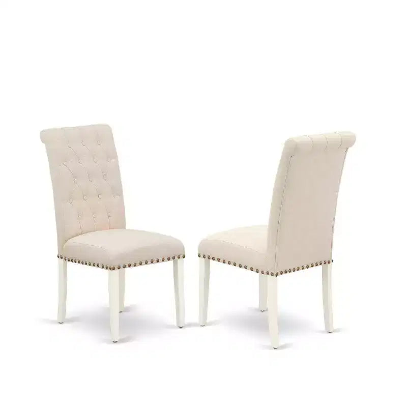 Ensemble de salle à manger carré 5 pièces HomeStock en bois massif finition blanc lin – Pour 4 personnes